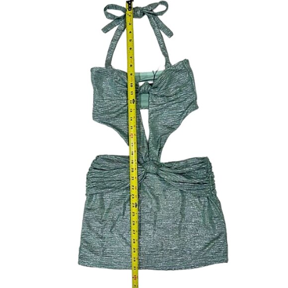 NWT Outcast Winslet Mini Dress Metallic Sage Halter Bodycon Sexy Glam M - Picture 10 of 14